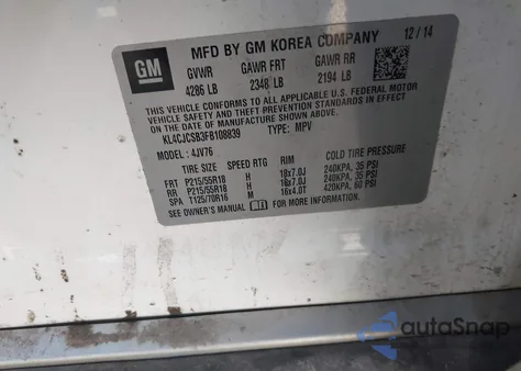 2015 Buick Encore Leather из США, поврежденный, VIN KL4CJCSB3FB108839